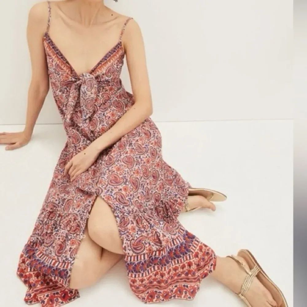 🌺 VERONICA BEARD Watermelon Blue Boho Abilene Knot  Maxi Dress – Size L 🌺
